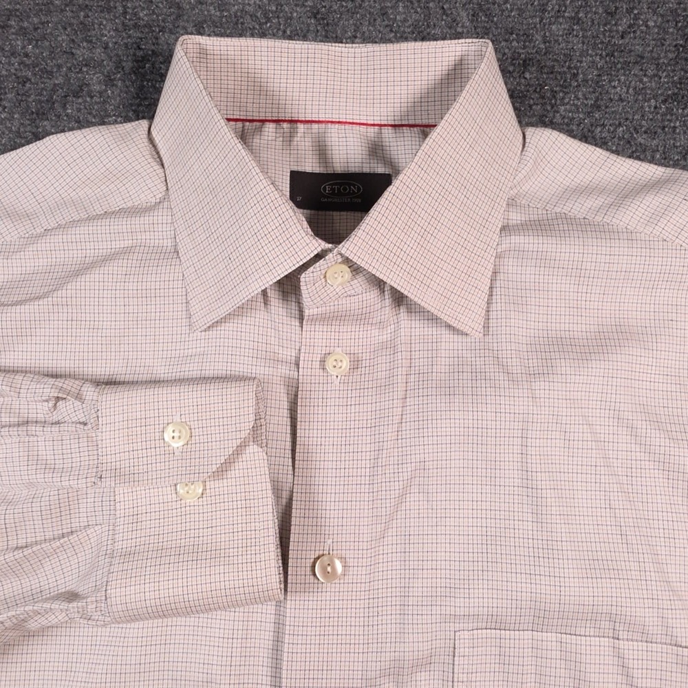 Eton Dress Shirt Mens 17-33 Tattersall Check Long Sleeve Button Up Barrel Cuff